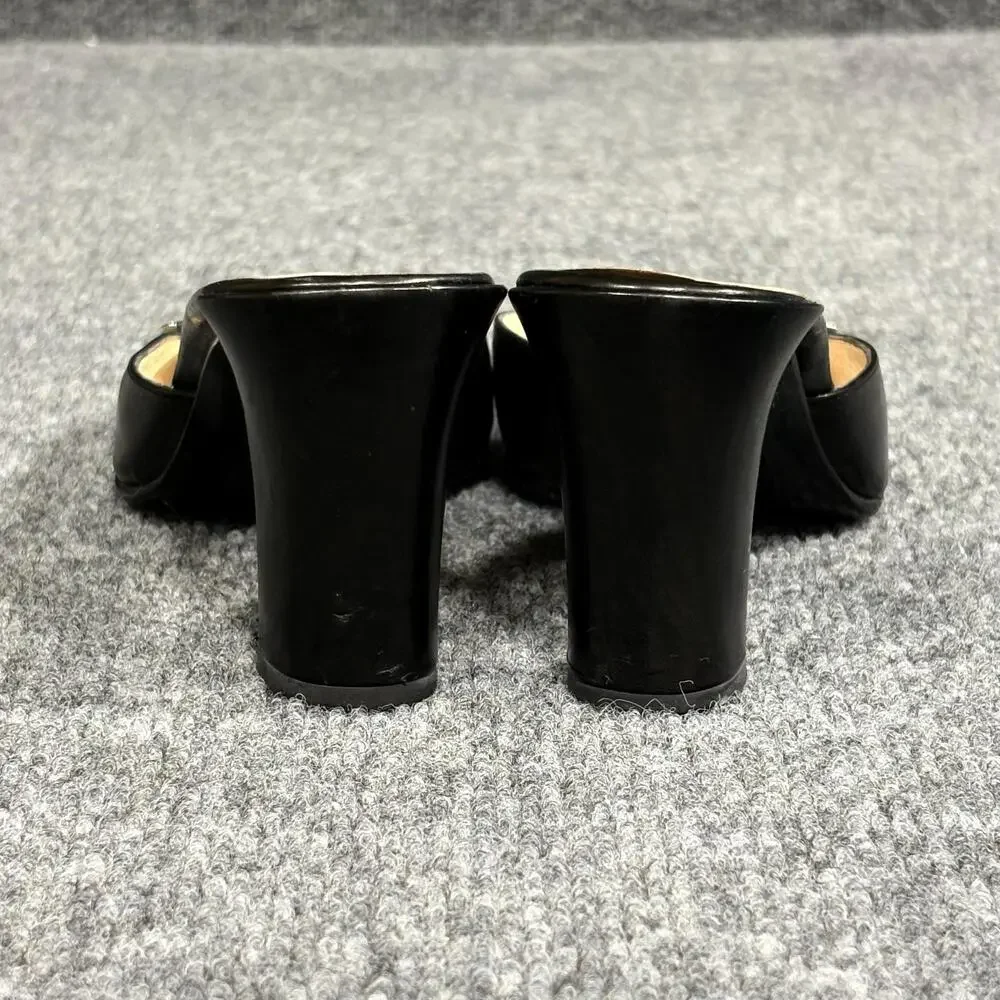 Vintage Gucci Shoes Womens 6 Black Leather Square Toe Cutout Mule Slides Y2K